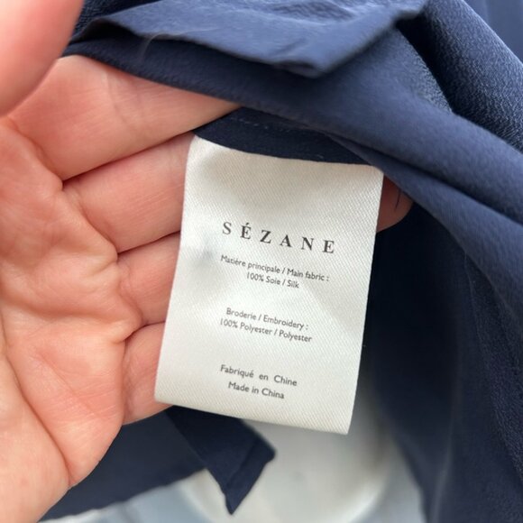 Sezane Chlo Silk Navy Blouse, size 44 - Picture 13 of 14